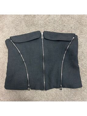 ZARA ZW COLLECTION GRAY BUSTIER ZIPPERED TOP Sz L sleeveless bloggers fave